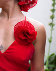 Flor Bamba Carmín Satín